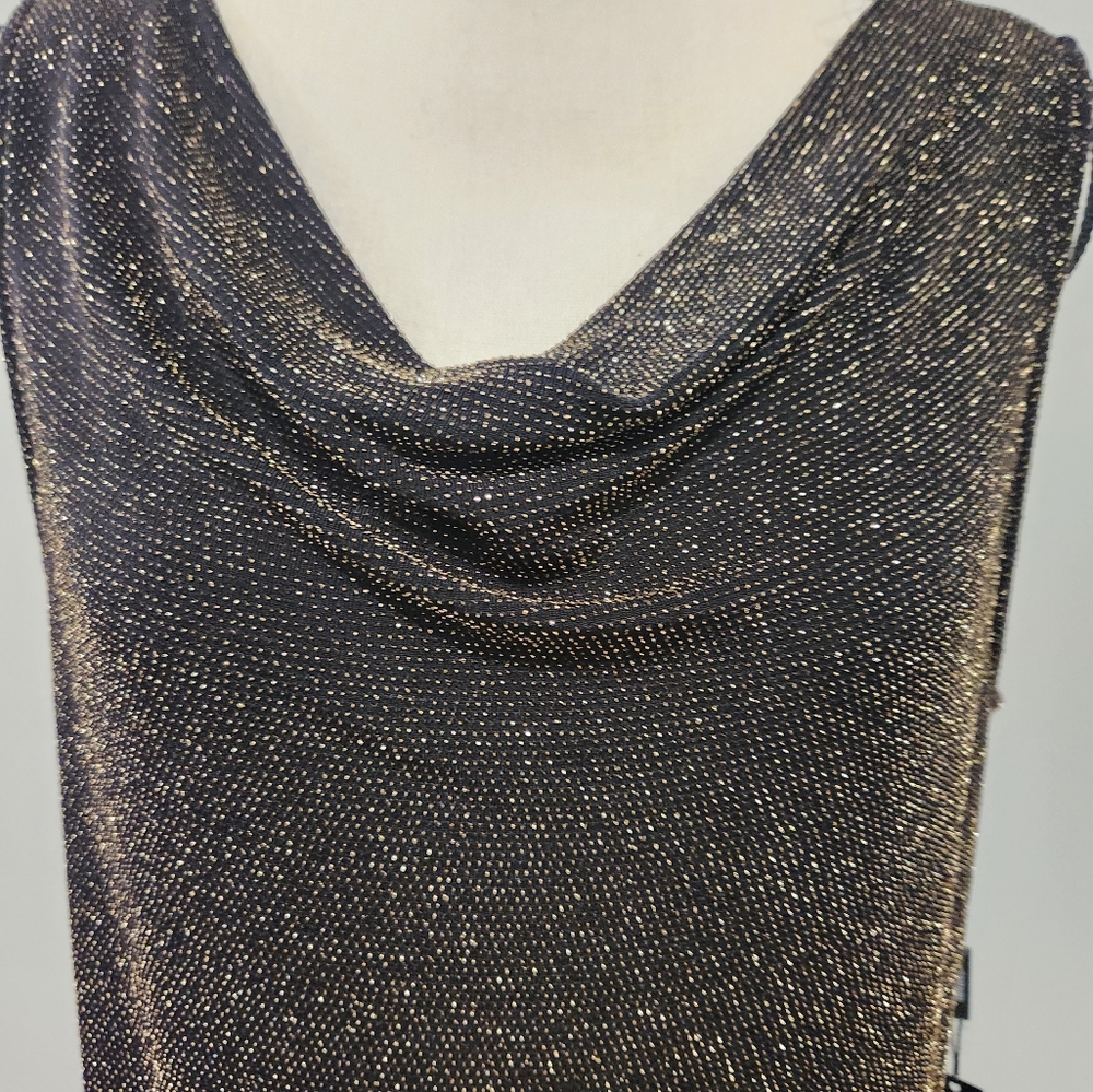 Tahari Arthur & Levine Luxe sz L sleevess gold sparkled black top
